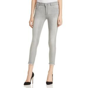 DL1961 Florence Instasculpt 25 Cropped Jeans in Legendary Grey Stretch Fray Hem
